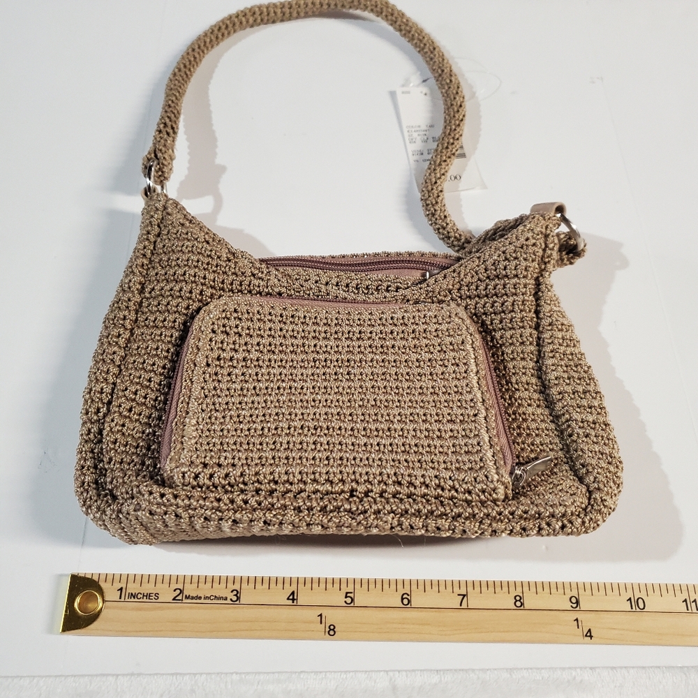 Woven Crochet Shoulder Bag in Taupe
